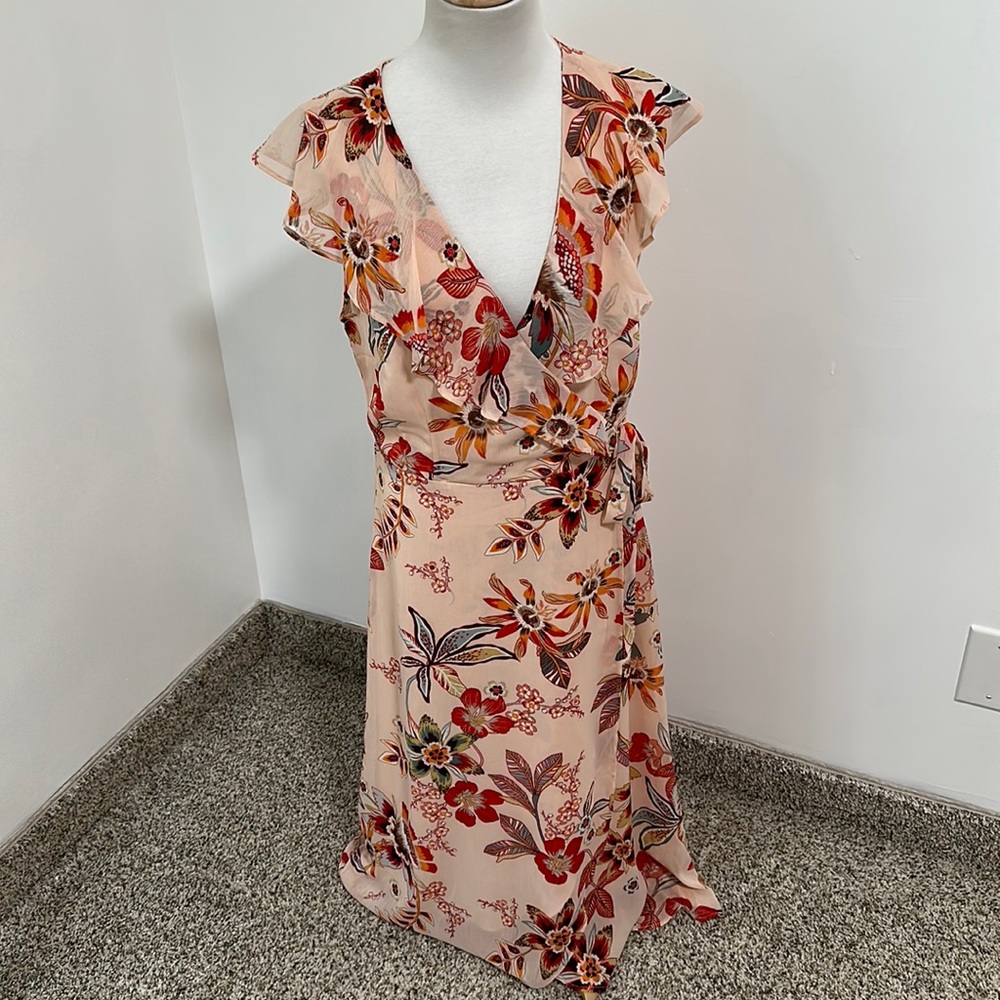 Sanctuary Pink Floral Midi Wrap Dress